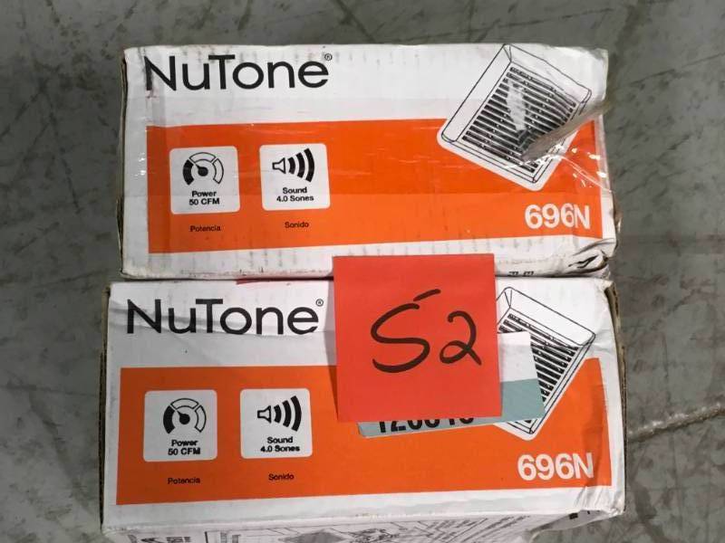 lot 52 image: NuTone 50 CFM WallCeiling Mount Bathroom Exhaust Fan LOT 2 PCS open box in like new condition