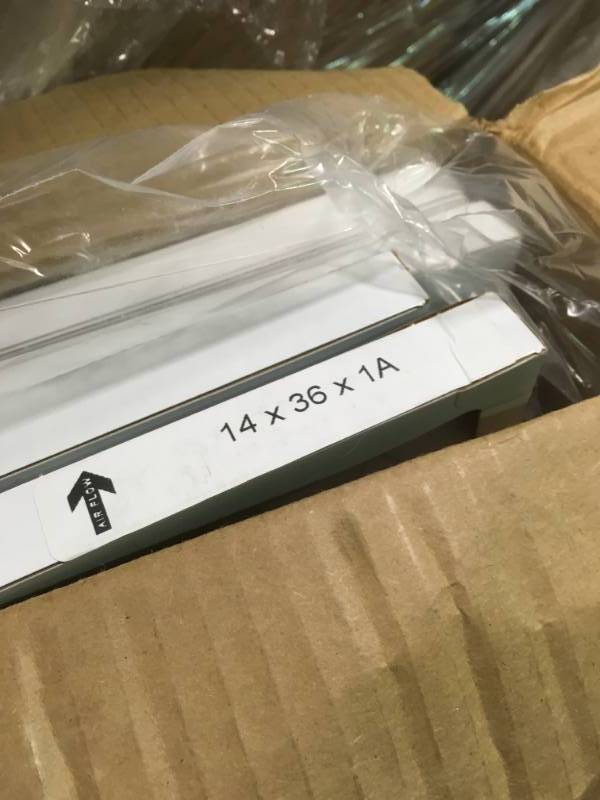 lot 55 image: True Blue 14 in. x 36 in. x 1 in. Basic FPR 5 Pleated Air Filter (4-Pack) open box in like new condition