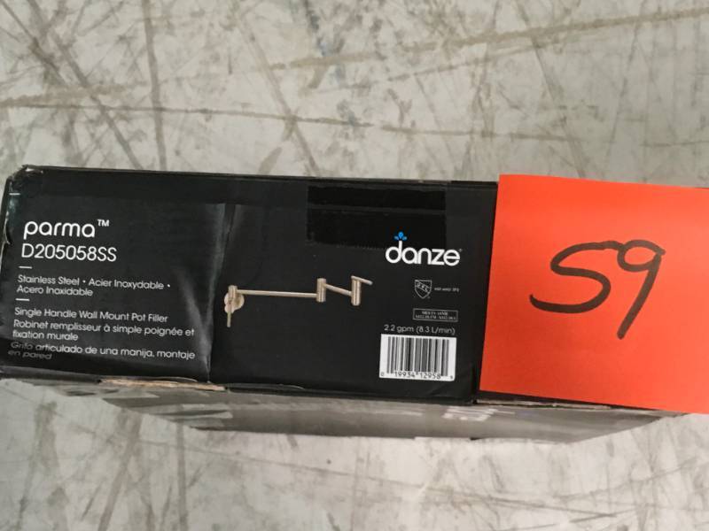 lot 59 image: Danze Parma Wall-Mounted Potfiller in Stainless Steel open box in like new condition