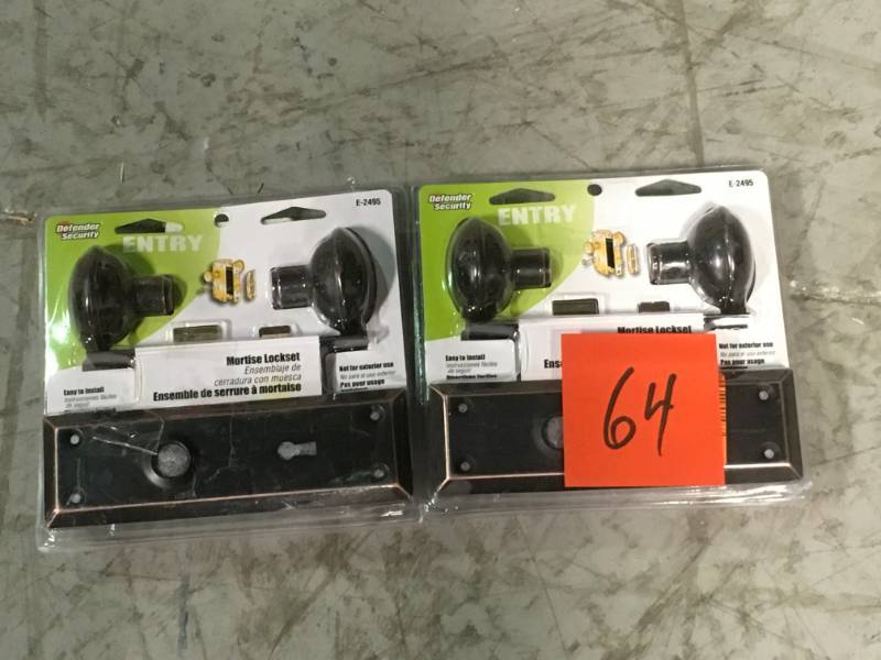 lot 64 image: Prime-Line Steel, Classic Bronze, Interior Door Lock LOT 2 open box in like new condition