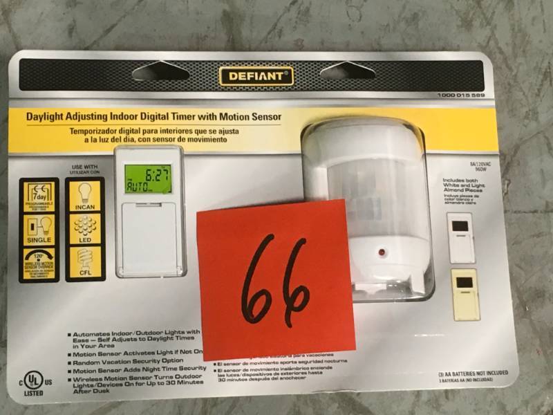 lot 66 image: Defiant 8 Amp 7-Day Indoor In-Wall SunSmart Digital Timer Switch with Motion Sensor, White