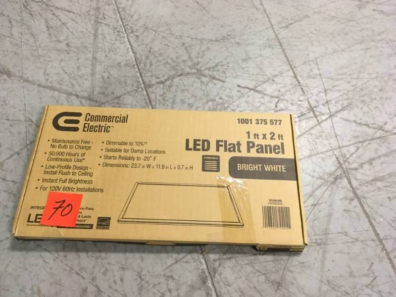 lot 70 image: Commercial Electric 1 ft. x 2 ft. 23-Watt White Integrated LED Edge-Lit Flat Panel Flushmount IN GOOD CONDITIONS