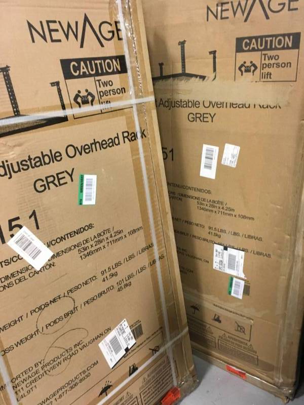 lot 78 image: LOT OF 2 NewAge Products Performance 96 in. L x 48 in. W x 42 in. H Adjustable VersaRac Ceiling Storage Rack in Gray