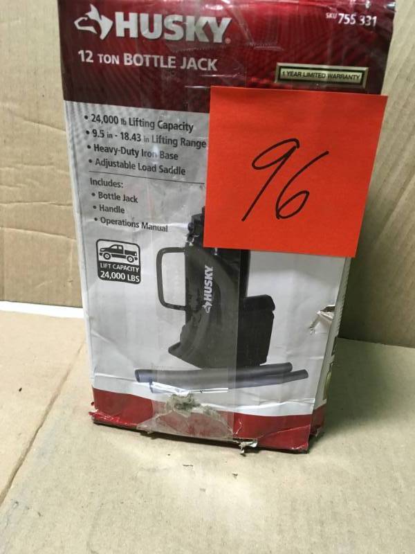 lot 96 image: Husky 12-Ton Bottle Jack open box in like new condition