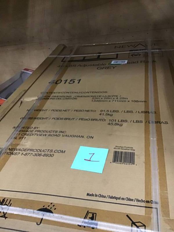 lot 1 image: Lot of 2 NewAge Products Performance 96 in. L x 48 in. W x 42 in. H Adjustable VersaRac Ceiling Storage Rack in Gray not used