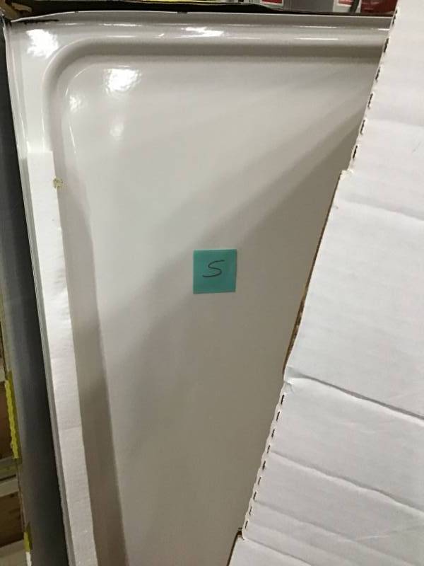 lot 5 image: Bootz Industries ShowerCast 60 in. x 30 in. Single Threshold Shower Pan in White with Left Drain SEE PICS FOR DAMAGE