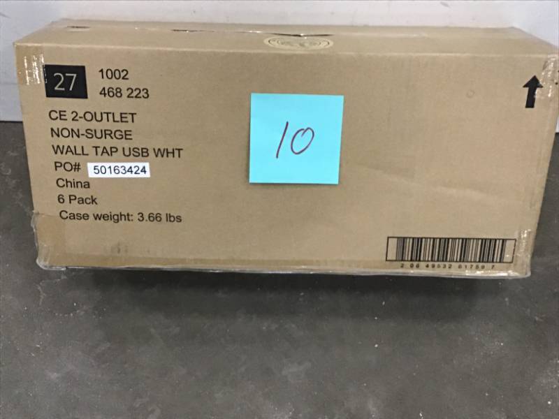 lot 10 image: Commercial Electric 4.2 Amp 2-Outlet 2-USB Wall Tap Power Station, White CASE 6 PACK not used