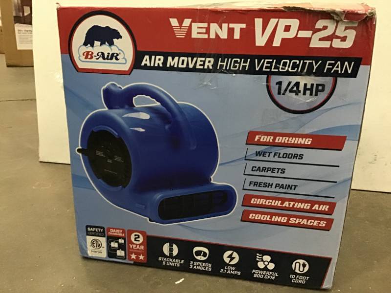 lot 15 image: B-Air 14 HP Air Mover for Water Damage Restoration Carpet Dryer Floor Blower Fan Home and Plumbing Use, Blue open box in like new condition