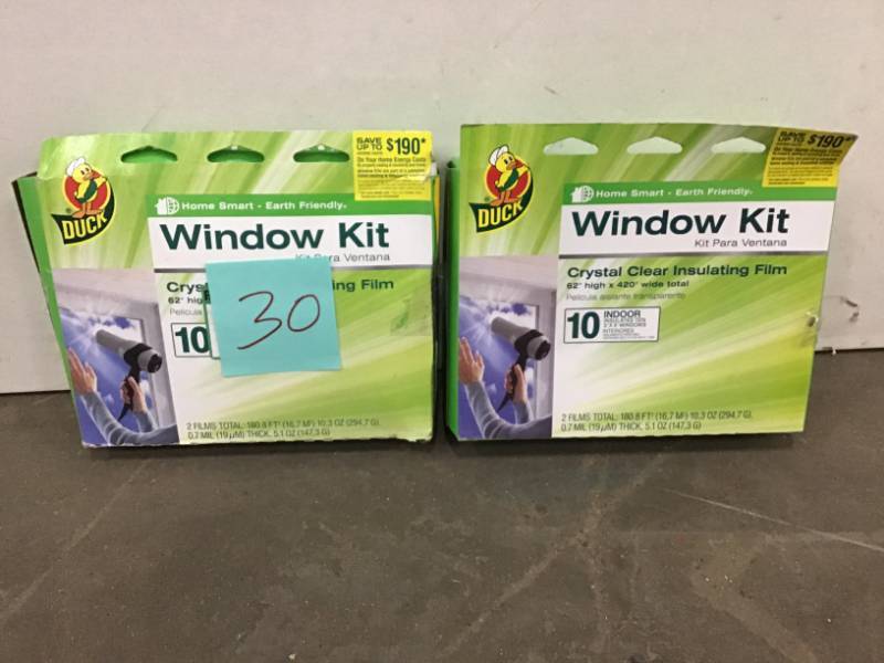 lot 30 image: LOT OF 2 Duck 62 in. x 420 in. Crystal Clear Window Kit Shrink Film (10-Pack) open box in like new condition