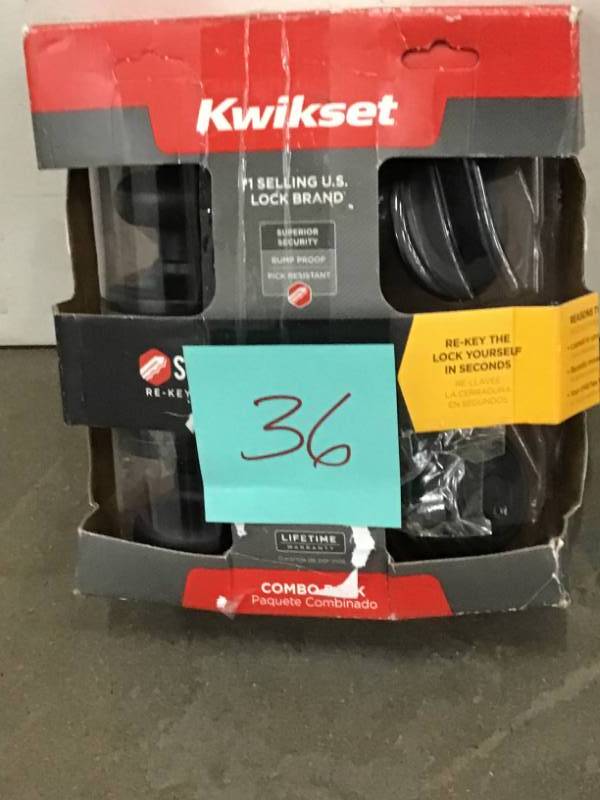 lot 36 image: Kwikset Juno Venetian Bronze Exterior Entry Door Knob and Single Cylinder Deadbolt Combo Pack Featuring SmartKey Security open box in like new condition