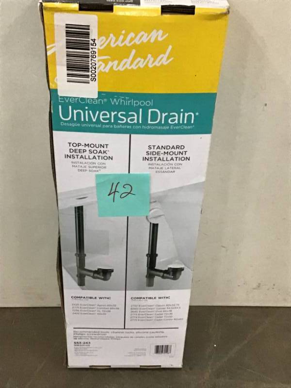 lot 42 image: American Standard American Standard Deep Soak Drain open box in like new condition