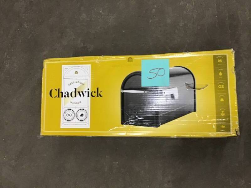 lot 50 image: CHADWICK POST MOUNT MAILBOX BLACK open box in like new condition