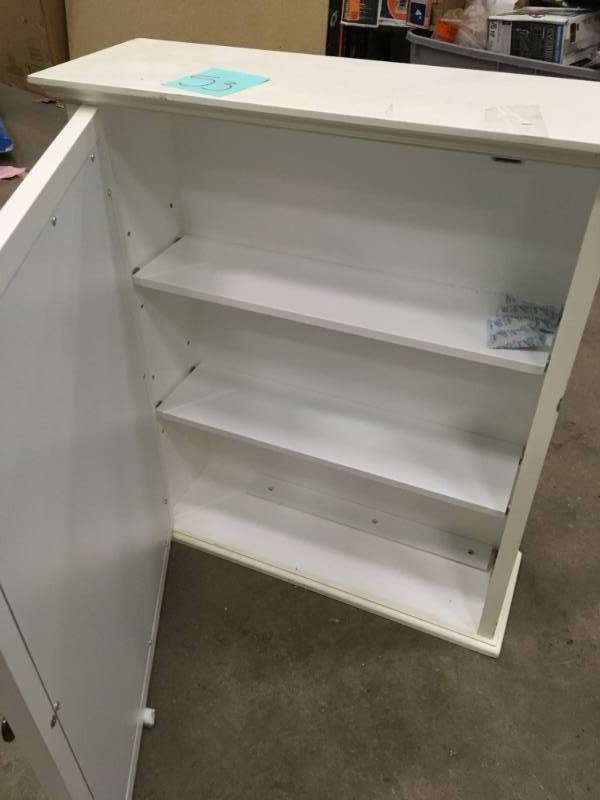 lot 53 image: Home Decorators Collection Hamilton 23-34 in. W x 27 in. H x 8 in. D Framed Surface-Mount Bathroom Medicine Cabinet in Ivory in good condition