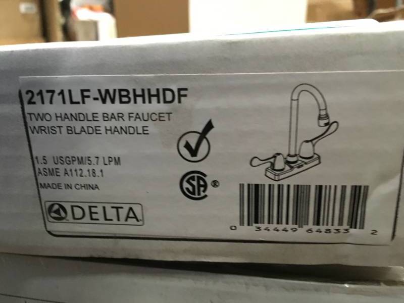 lot 66 image: Delta 2-Handle Bar Faucet in Chrome open box in like new condition