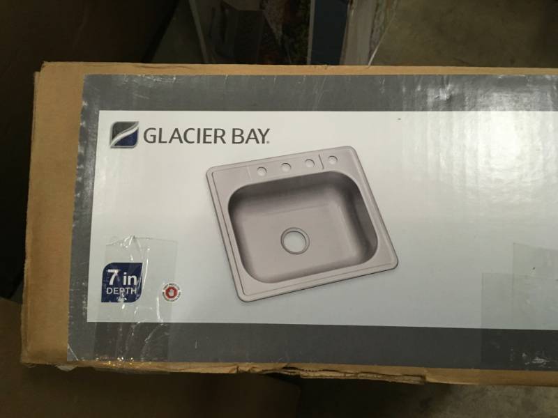 lot 69 image: Glacier Bay Drop-In Stainless Steel 25 in. 4-Hole Single Bowl Kitchen Sink open box in like new condition