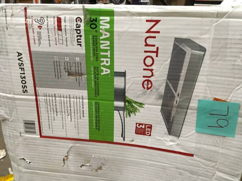 lot 79 image: NuTone Mantra 30 in. Convertible Under Cabinet Range Hood with Light in Stainless Steel open box in like new condition