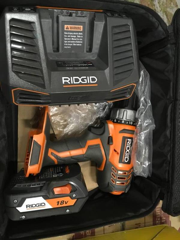 lot 90 image: RIDGID 18-Volt Lithium-Ion Cordless 2-Speed 12 in. Compact DrillDriver Kit with (2) 1 battery and charger in very good condition