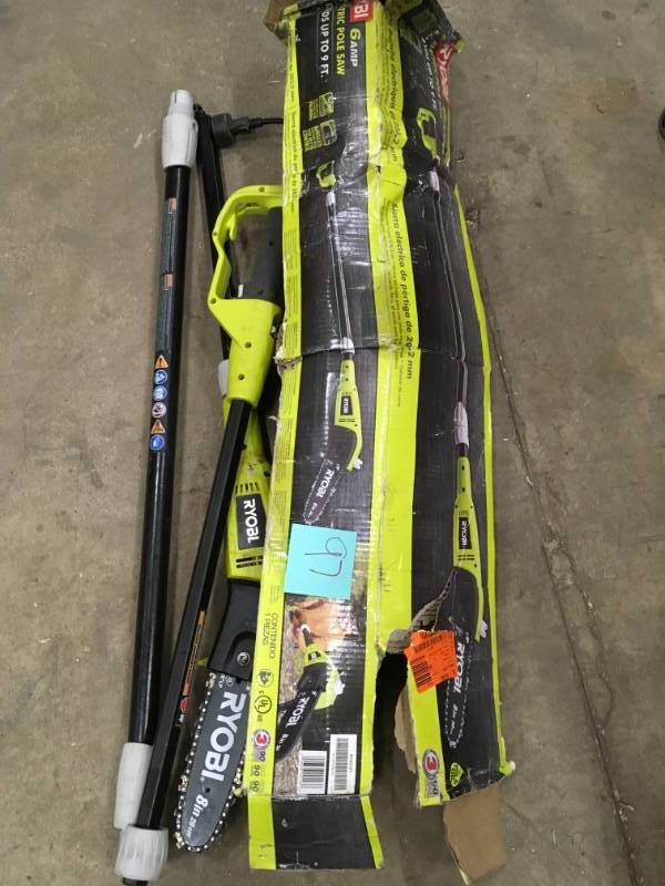 lot 97 image: Ryobi 8 in. 6 Amp Pole Saw open box in like new condition