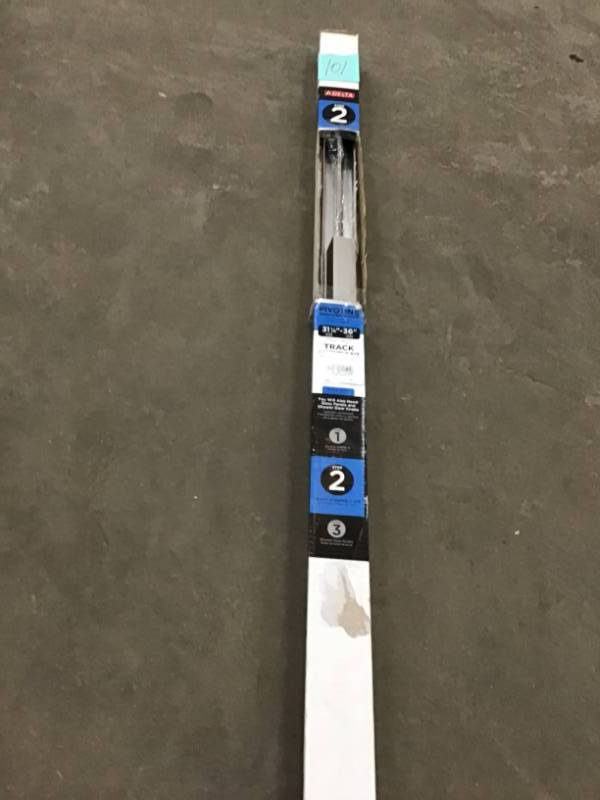 lot 101 image: Delta 36 in. Semi-Frameless Pivot Shower Door Track Assembly Kit in Nickel open box in like new condition