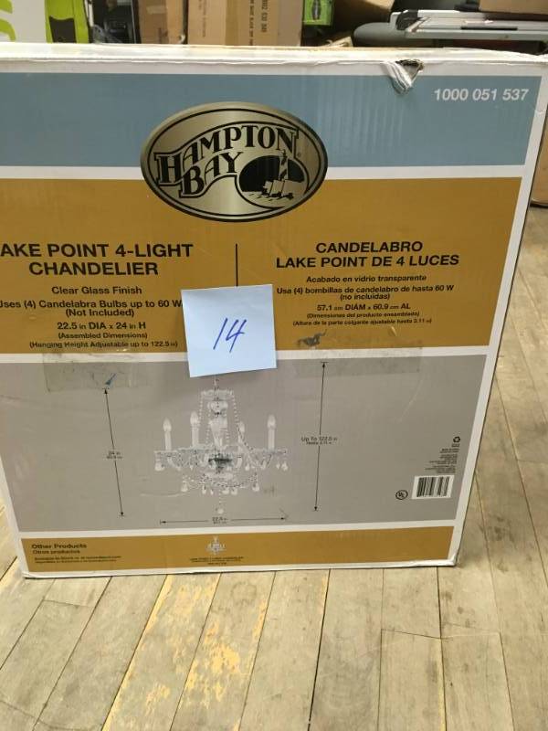 Hampton Bay Lake Point 4-Light Chrome and Clear Crystal Chandelier open box in good condition