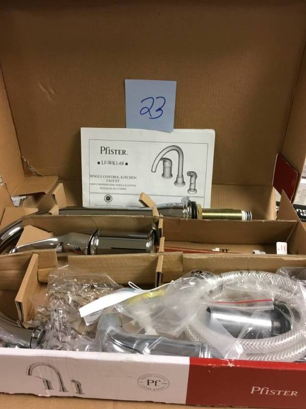 Pfister Cagney Single-Handle Standard Kitchen Faucet with Side Sprayer in Polished Chrome open box in good condition