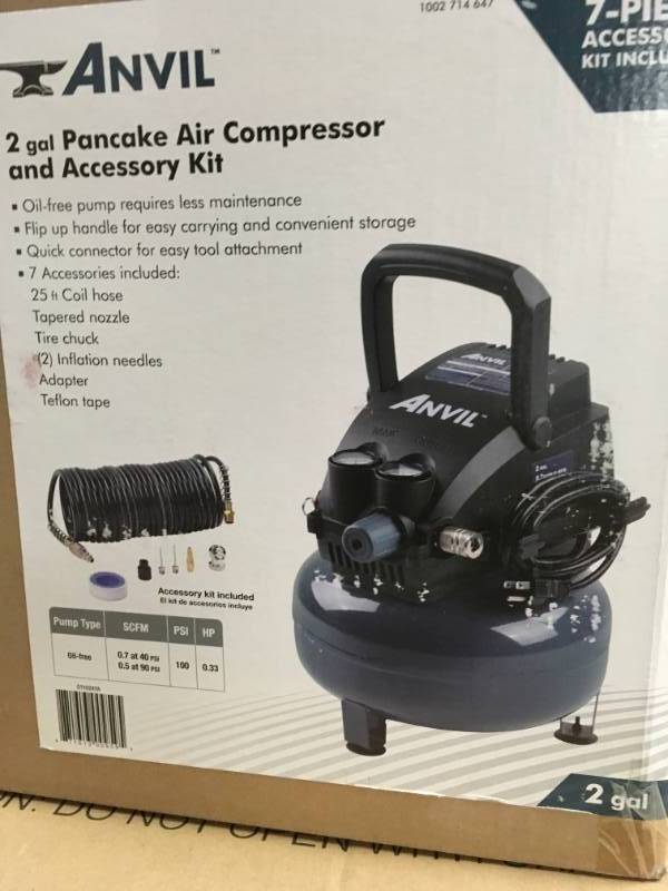 Anvil 2 Gallon 2G Pancake Air Compressor with 7-Piece Accessories Kit Portable 