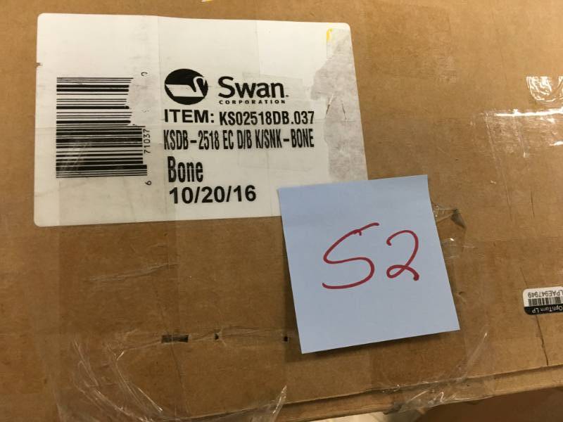 Swan Drop-InUndermount Solid Surface 25 in. 1-Hole 6040 Double Bowl Kitchen Sink in Bone open box in good condition
