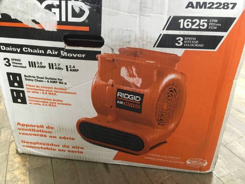 RIDGID 1625 CFM Blower Fan Air Mover with Daisy Chain open box in good condition