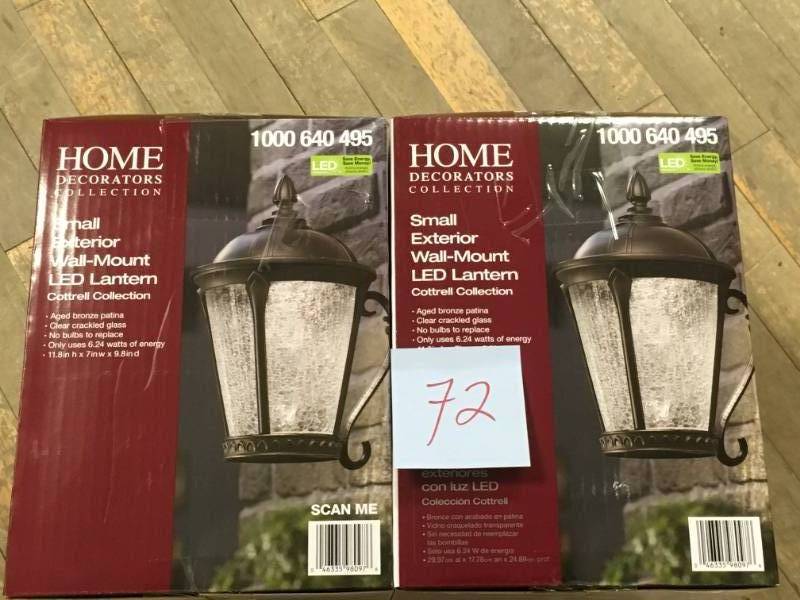 LOT OF TWO Home Decorators Collection Aged Bronze Patina Outdoor LED Wall Lantern open box in good condition