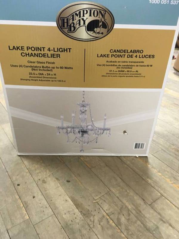 Hampton Bay Lake Point 4-Light Chrome and Clear Crystal Chandelier open box in good condition