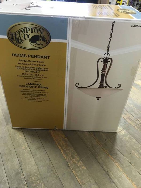 Hampton Bay 1000041385 Reims Pendant Light Antique Bronze Finish open box in good condition