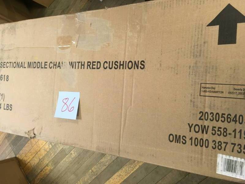 Hampton Bay 65-510233M Beverly Patio Sectional Middle Chair with Red Cushions in good condition