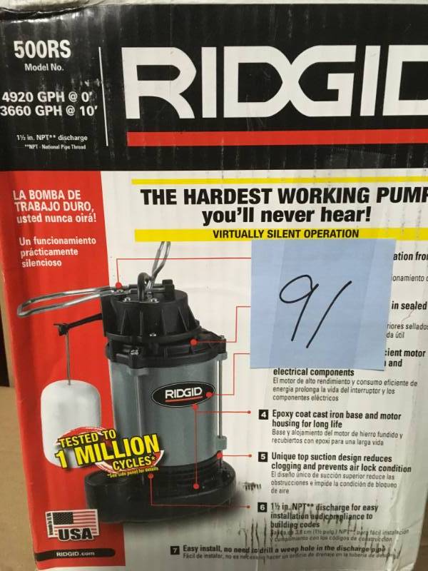 RIDGID 12 HP Cast Iron Submersible Sump Pump in good condition