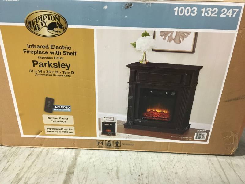 Hampton Bay Parksley 31 in. Freestanding Compact Infrared Electric Fireplace in Espresso open box in good condition