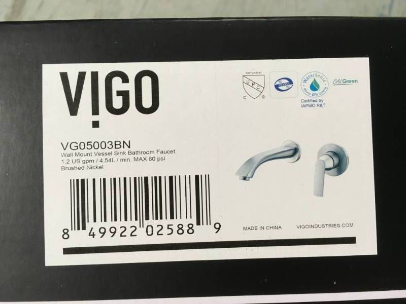 VIGO Aldous Single-Handle Wall Mount Bathroom Faucet in Brushed Nickel open box in good condition