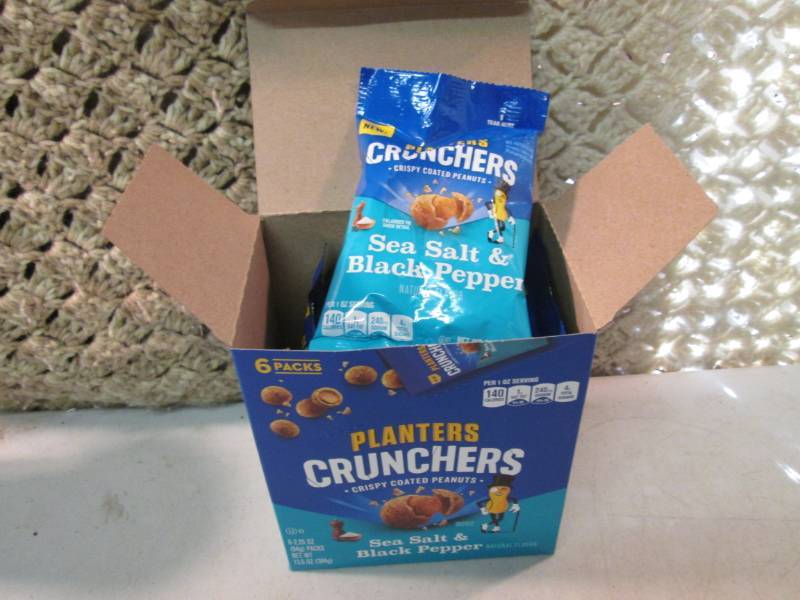 lot 181 image: Box with 6 Bags of Planters Crunche...