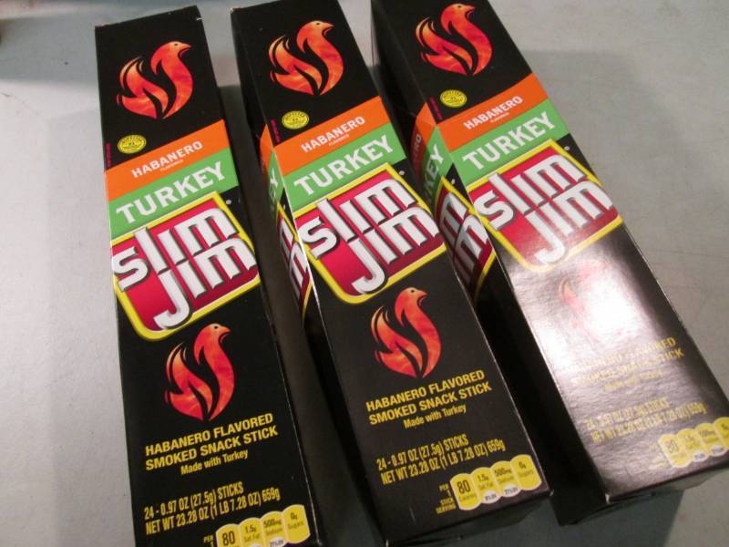 lot 219 image: 3 Boxes of 24 each Slim Jim Snack S...
