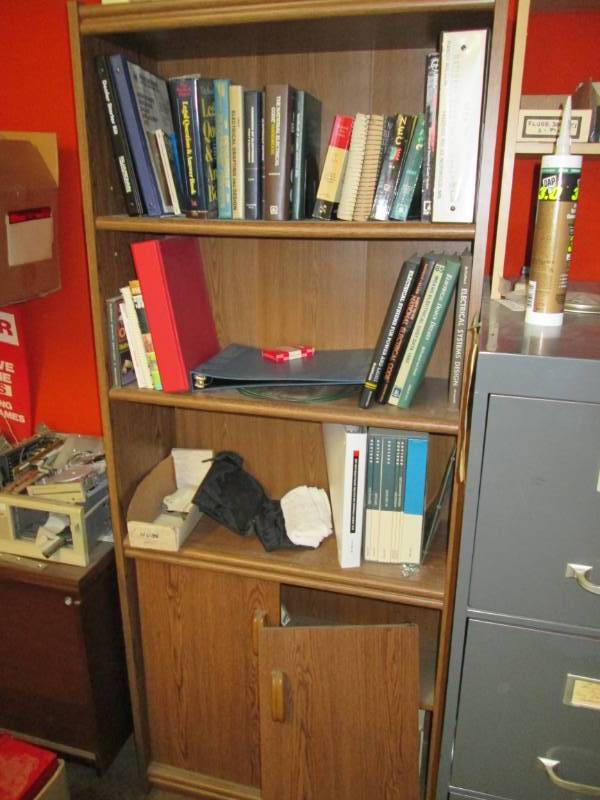 lot 33 image: Bookshelf with assorted electrical ...