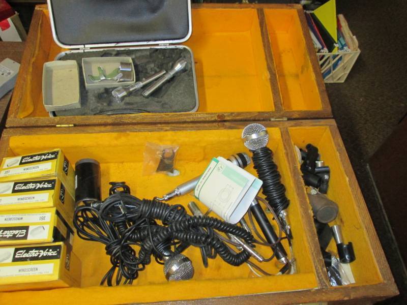 lot 51 image: Vintage microphone supplies in wood...