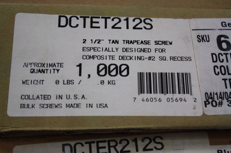 lot 55C image: Quik-Drive Composite Trapease Screw 2-12 Tan DCTET212S - New Case of 1,000  $75 Value