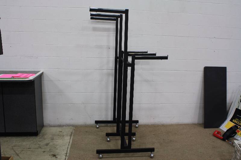 lot 28B image: 6 Way Retail Racks - Hanging Clothes Rack - Black