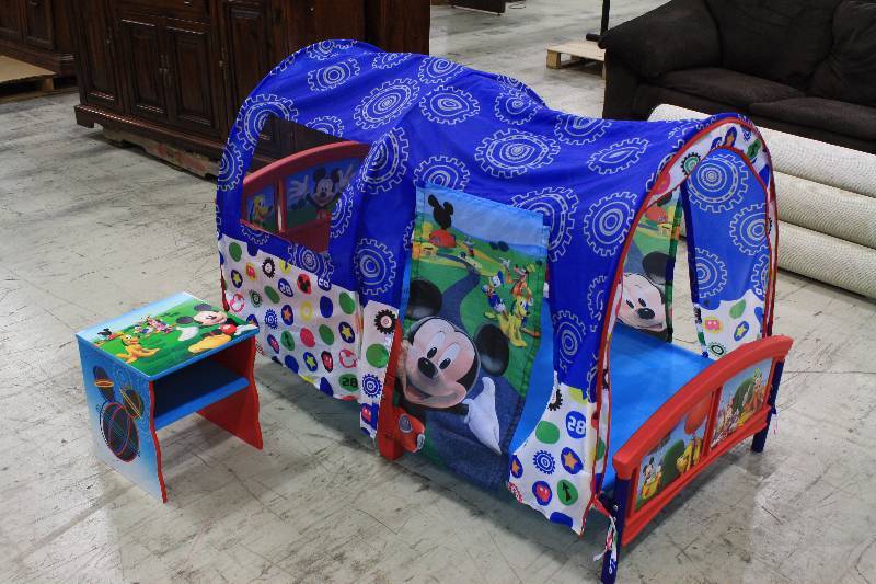 lot 40 image: Mickey Mouse Toddler bed with Night Stand - Like New