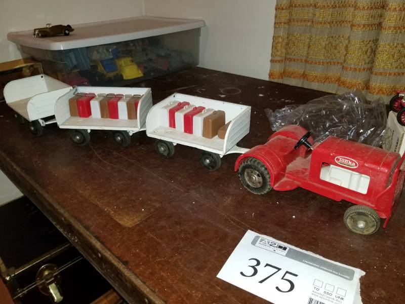 lot 375 image: Tonka Metal Scale Airport Luggage Tug with Luggage Trailers