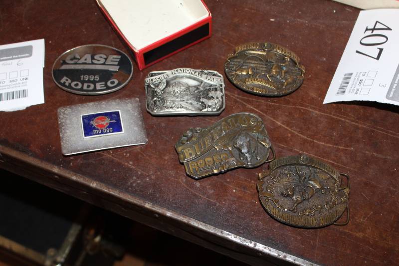 lot 406 image: Rodeo Belt Buckles Includes 3) Buffalo Rodeo MN, 3) More