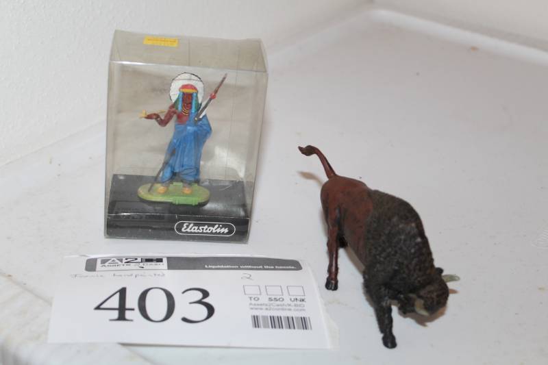 lot 403 image: Preiser Elastolin Hand-Painted Indian, Buffalo Figurines