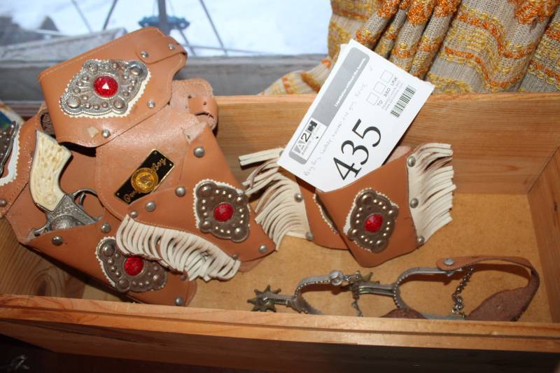 lot 435 image: Lot of (6) Circa 1950s Pony Boy Leather Gun Holster, Gun, Spurs