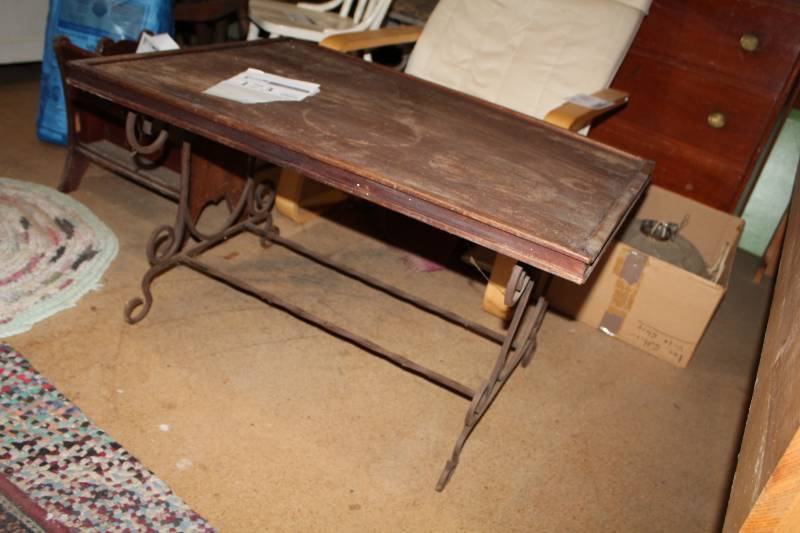 lot 173 image: Wood Top Table with Wrought Iron Legs