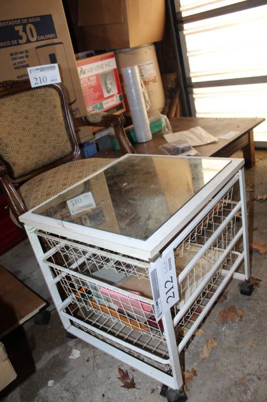 lot 212 image: Rolling Wire Rack File Cabinet