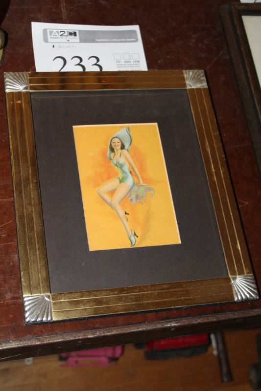 lot 233 image: Framed Pinup Girl Art Work