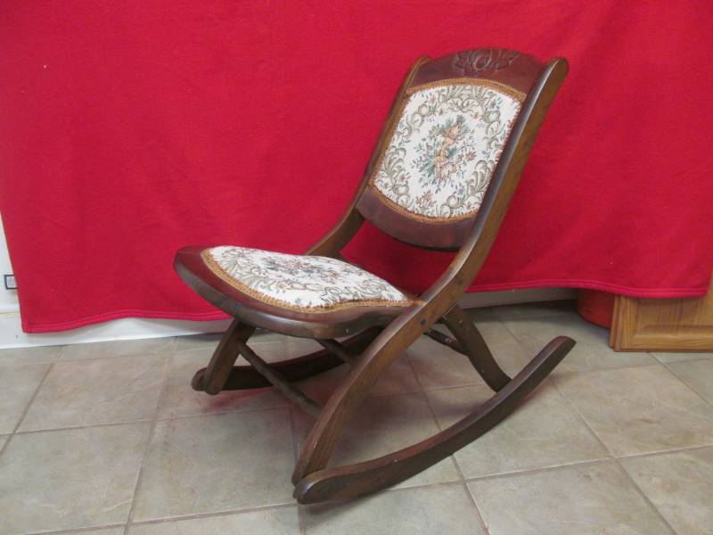 lot 15 image: antique walnut folding rocking chair
